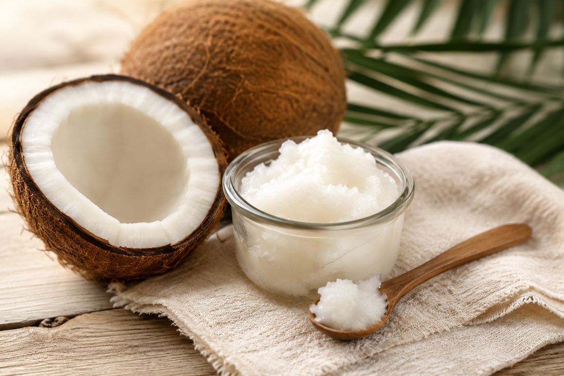 Coconut oil and fresh coconut for a natural skincare ingredient spotlight